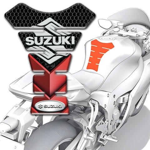 Suzuki Tank Pad Motorbike Black red Decoration New logo style 