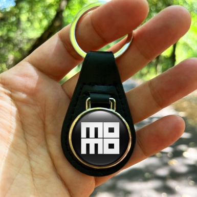 Momo Keychain Leather Black White Square Edition