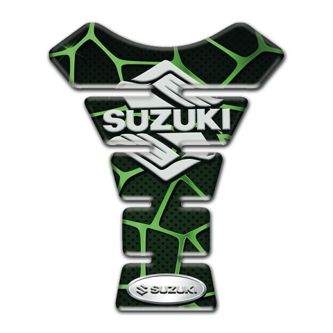 Suzuki Tank Pad Protector Black with Green Patterns and Stylish Logo 