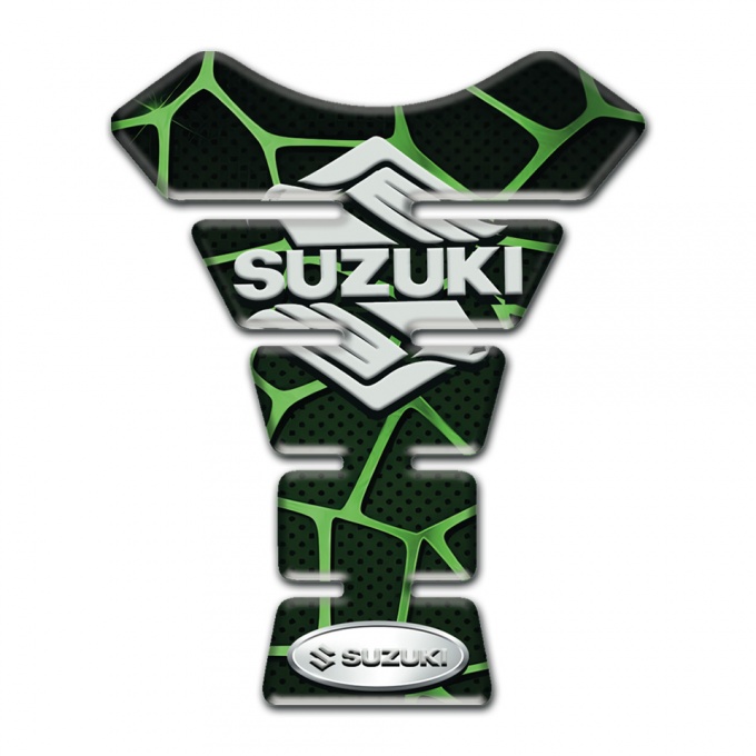 Suzuki Tank Pad Protector Black with Green Patterns and Stylish Logo 
