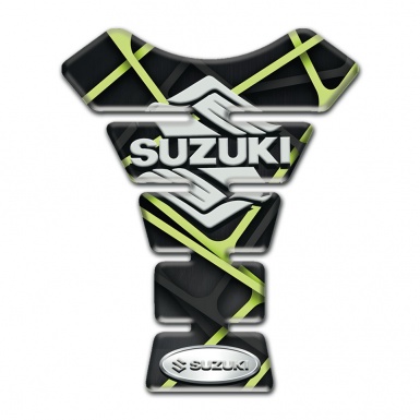 Suzuki Tank Guard Pads Black Base with Green Lines Design 
