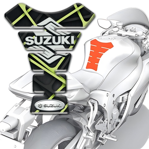 Suzuki Tank Guard Pads Black Base with Green Lines Design 