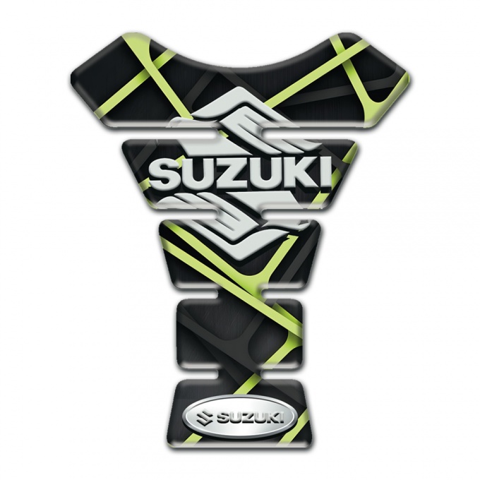 Suzuki Tank Guard Pads Black Base with Green Lines Design 
