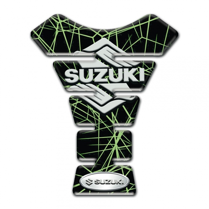 Suzuki Tank Pad Motorbike Green Spider Web Design Classic Logo Style 