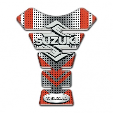 Suzuki Tank Guard Pads Silver Red Base Classic Logo 