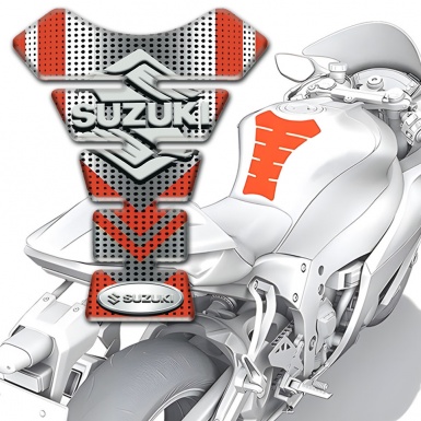 Suzuki Tank Guard Pads Silver Red Base Classic Logo 