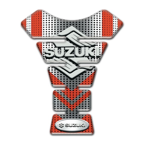Suzuki Tank Guard Pads Silver Red Base Classic Logo 