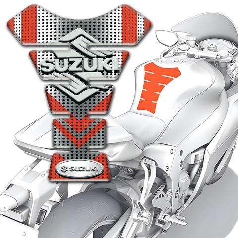 Suzuki Tank Guard Pads Silver Red Base Classic Logo 
