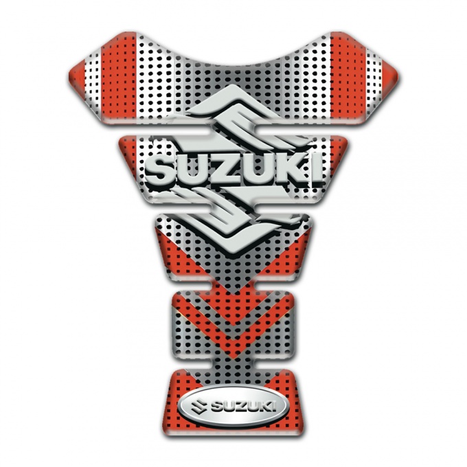 Suzuki Tank Guard Pads Silver Red Base Classic Logo 
