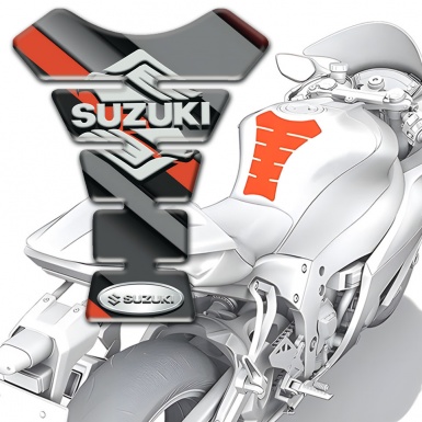 Suzuki Tank Pad Protector Gray Orange Diagonal Patterns and Classic Logo Design 