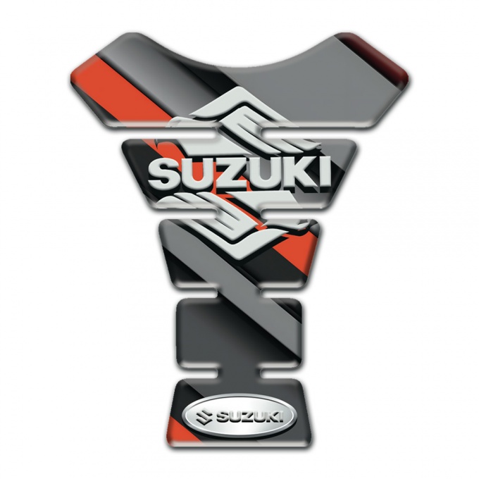 Suzuki Tank Pad Protector Gray Orange Diagonal Patterns and Classic Logo Design 