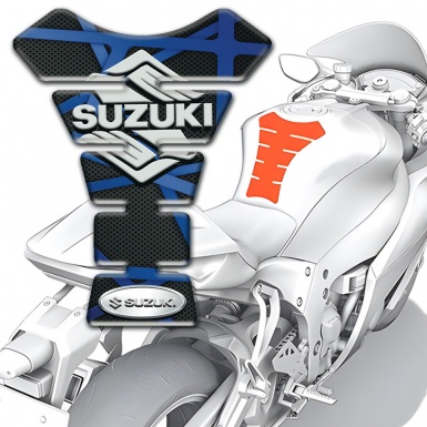 Suzuki Tank Pad Motorbike Black base with Blue Lines Style and Classic Logo 
