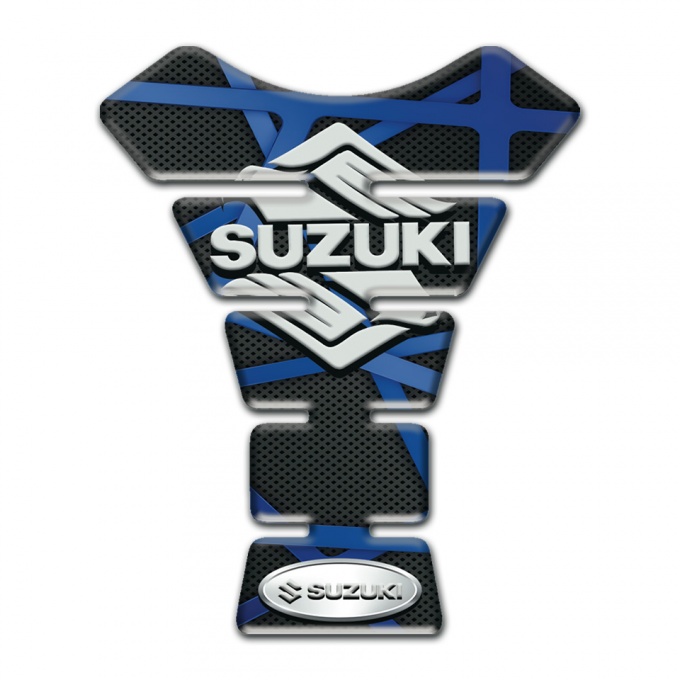Suzuki Tank Pad Motorbike Black base with Blue Lines Style and Classic Logo 