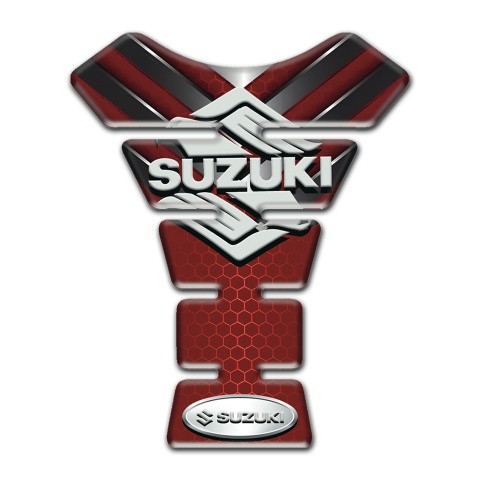 Suzuki Tank Pad Motorbike Red with Nikel Details Base Classic Logo Style 