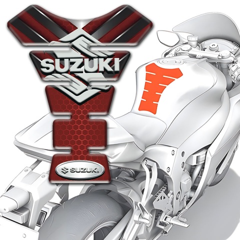 Suzuki Tank Pad Motorbike Red with Nikel Details Base Classic Logo Style 