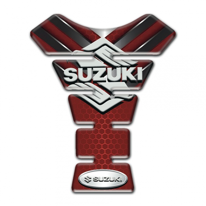 Suzuki Tank Pad Motorbike Red with Nikel Details Base Classic Logo Style 