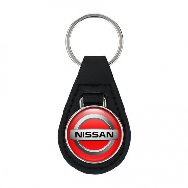 Nissan Keychain Leather Red Metallic Circle Design