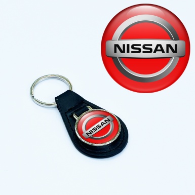 Nissan Keychain Leather Red Metallic Circle Design