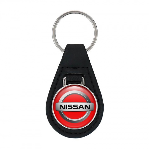 Nissan Keychain Leather Red Metallic Circle Design