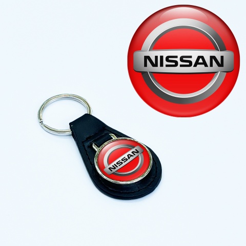 Nissan Keychain Leather Red Metallic Circle Design