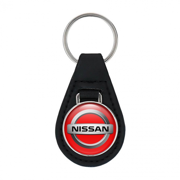 Nissan Keychain Leather Red Metallic Circle Design