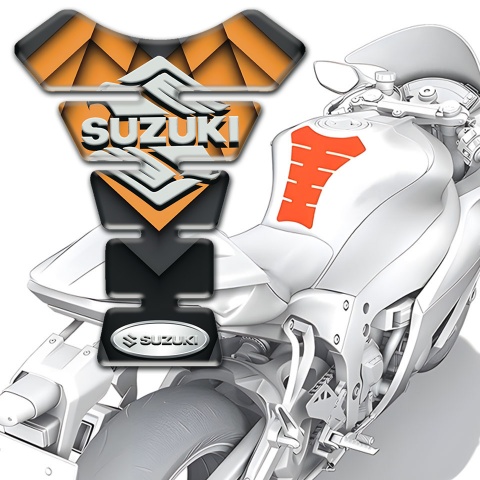 Suzuki Tank Pad Motorbike Orange Motive Details Base Stylish Logo 