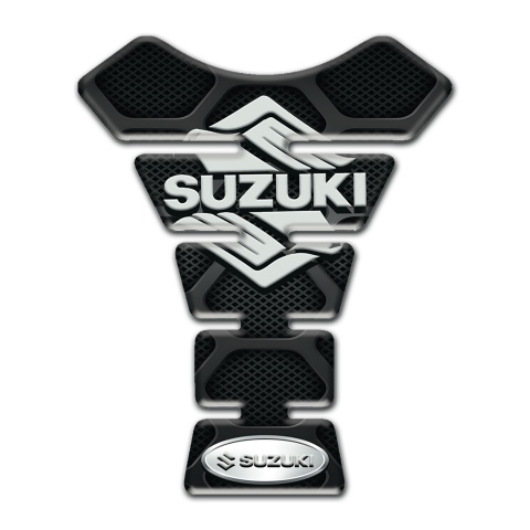 Suzuki Tank Pad Motorbike Black with Gray Patterns Base Stylish Logo Design 
