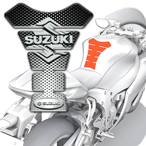 Suzuki Tank Guard Pads Silver Black Base Classic Logo 