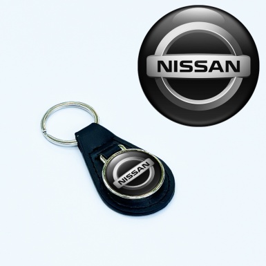 Nissan Key Fob Leather Black Classic Silver Logo