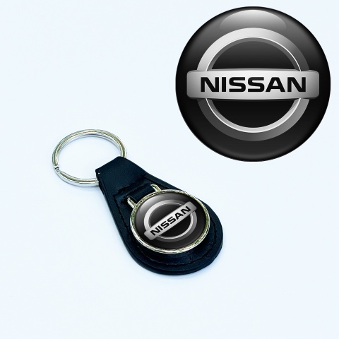 Nissan Key Fob Leather Black Classic Silver Logo