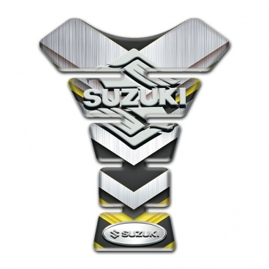 Suzuki Tank Pad Motorbike Silver Yellow base Stylish Logo Design 