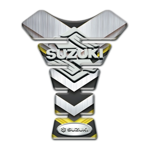 Suzuki Tank Pad Motorbike Silver Yellow base Stylish Logo Design 