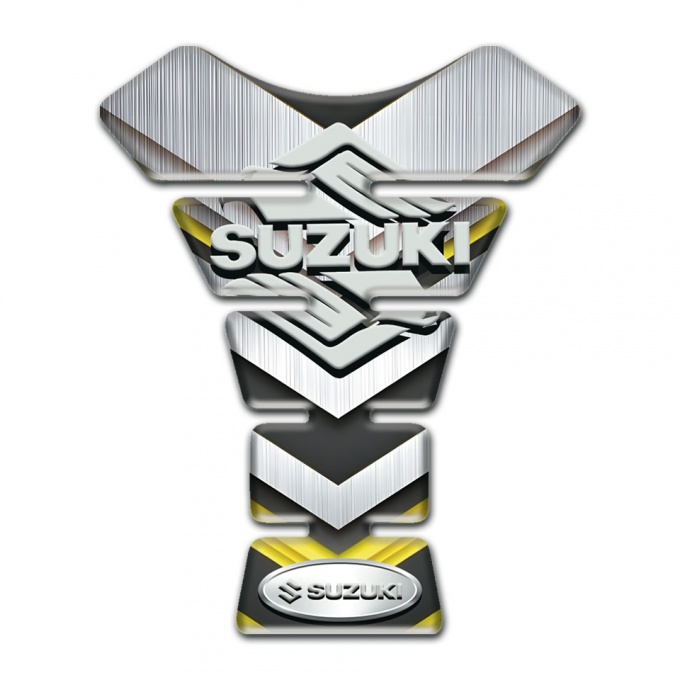 Suzuki Tank Pad Motorbike Silver Yellow base Stylish Logo Design 
