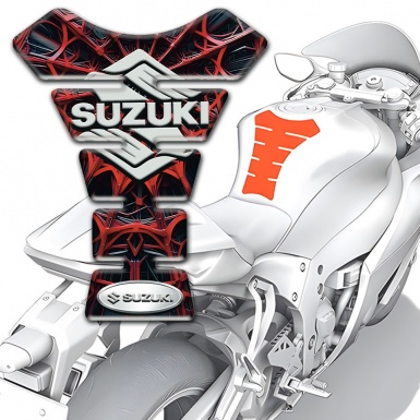 Suzuki Tank Protector Red Spider Web Style with Classic Logo 