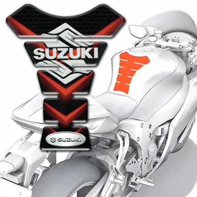 Suzuki Tank Guard Pads Black with ReD V Shape Forms Design 