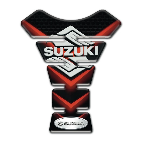 Suzuki Tank Guard Pads Black with ReD V Shape Forms Design 