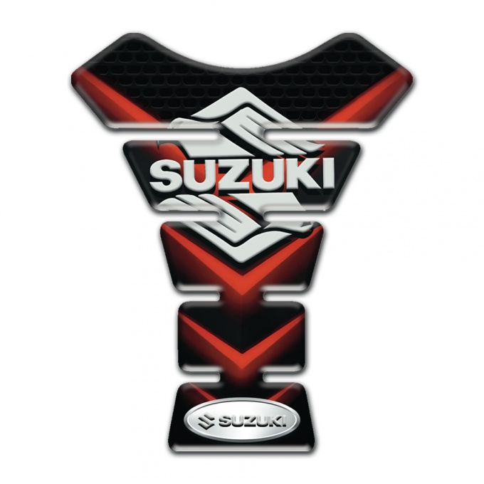 Suzuki Tank Guard Pads Black with ReD V Shape Forms Design 
