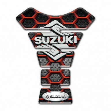 Suzuki Tank Pad Motorbike Red Grid Base Classic Logo 