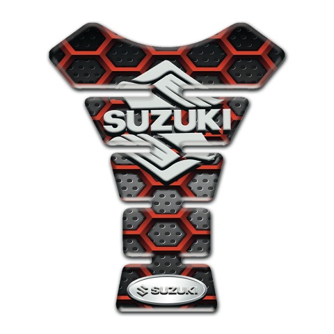 Suzuki Tank Pad Motorbike Red Grid Base Classic Logo 