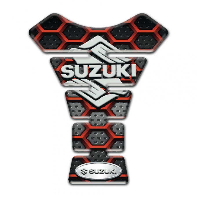 Suzuki Tank Pad Motorbike Red Grid Base Classic Logo 
