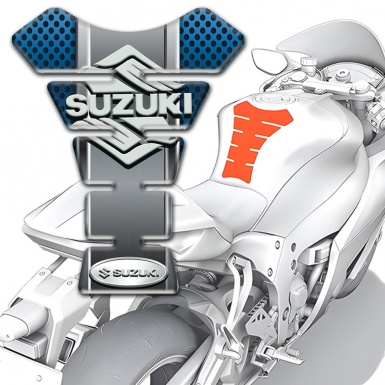 Suzuki Tank Guard Pads Perforated Blue Surface with Metal Center Panel Edition 