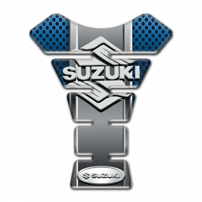 Suzuki Tank Guard Pads Perforated Blue Surface with Metal Center Panel Edition 