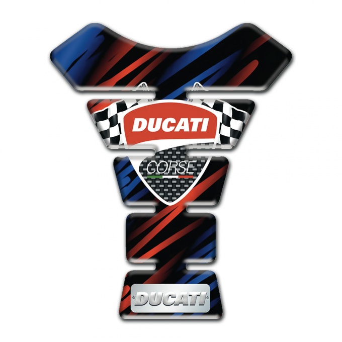 Ducati Tank Pad Protector Black Base with Blue Red Patterns Style 