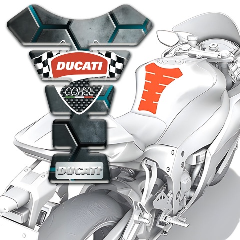 Ducati Tank Fuse Gray Turquoise Base and Classic Logo with Flags 