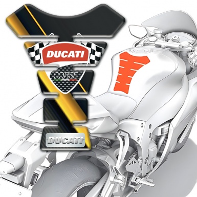 Ducati Tank Pad Motorbike Yellow Diagonal Tape Base and Logo with Flags 