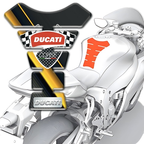 Ducati Tank Pad Motorbike Yellow Diagonal Tape Base and Logo with Flags 