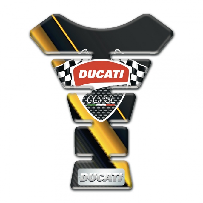 Ducati Tank Pad Motorbike Yellow Diagonal Tape Base and Logo with Flags 