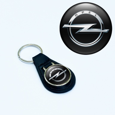 Opel Leather Keychain Black Metallic Tint Logo