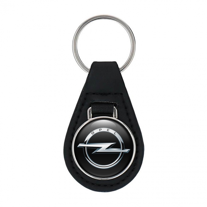 Opel Leather Keychain Black Metallic Tint Logo