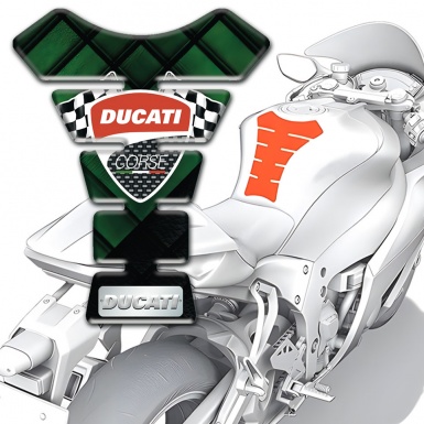 Ducati Tank Guard Pads Dark Green parts Base and Flags Logo Style 
